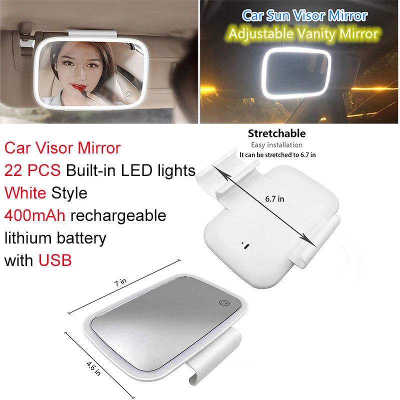 Wireless Charging Car Vanity Mirror Sun Visor Mirror Led Touch Switch Makeup Mirror 3 Lighting Mode Car Back Seat Rear Mirror