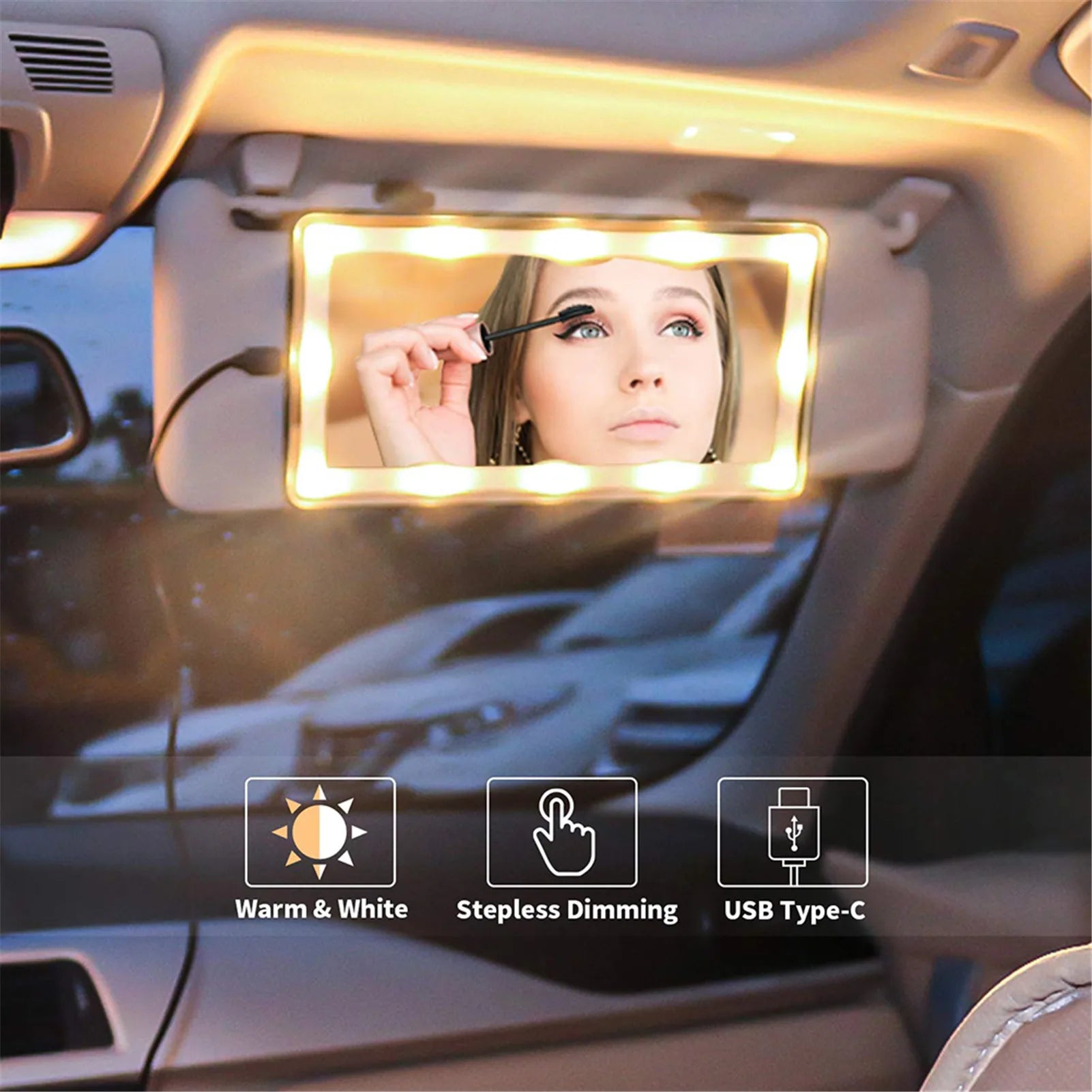 Wireless Charging Car Vanity Mirror Sun Visor Mirror Led Touch Switch Makeup Mirror 3 Lighting Mode Car Back Seat Rear Mirror